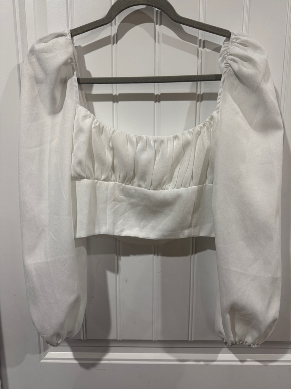 Princess Polly White Square-Neck Puff Sleeve Crop Top - Picture 3 of 3